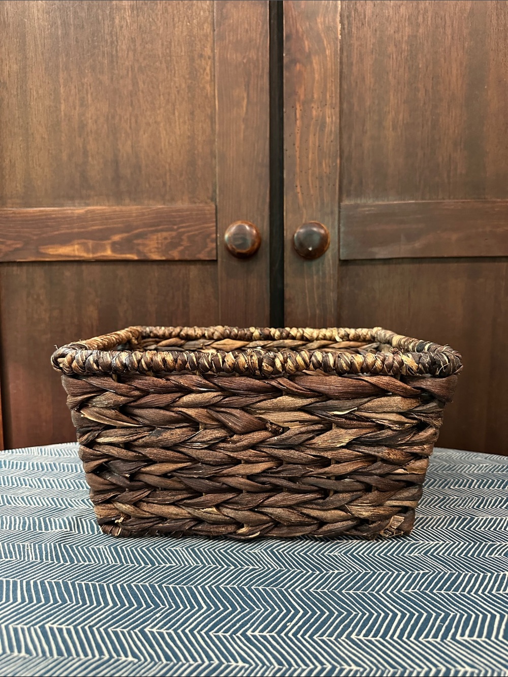 Woven basket • handles • metal frame • heavier weight